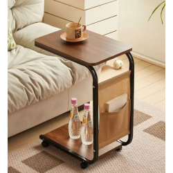 Masuta din otel carbon pentru cafea 4 roti 2 blaturi din lemn buzunar de depozitare MARO