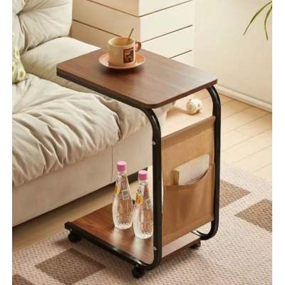 Masuta din otel carbon pentru cafea 4 roti 2 blaturi din lemn buzunar de depozitare MARO