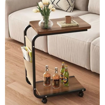 Masuta din otel carbon pentru cafea 4 roti 2 blaturi din lemn buzunar de depozitare MARO