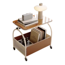 Masuta portabila cu compartiment depozitare blatul din sticla cadru metalic ALBA