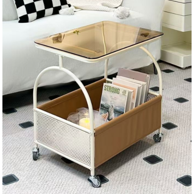 Masuta portabila cu compartiment depozitare blatul din sticla cadru metalic ALBA