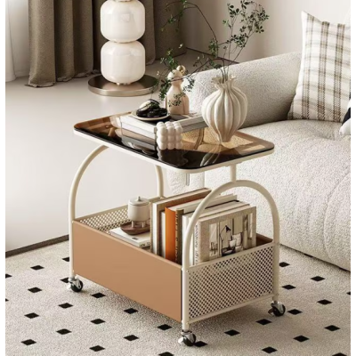 Masuta portabila cu compartiment depozitare blatul din sticla cadru metalic ALBA