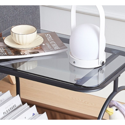 Masuta portabila cu compartiment depozitare blatul din sticla cadru metalic NEAGRA