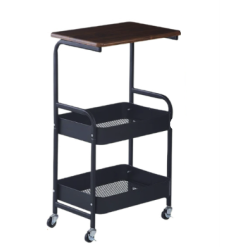 Masuta portabila petru cafea otel carbon 2 polite si cu o masa de lucru NEAGRA