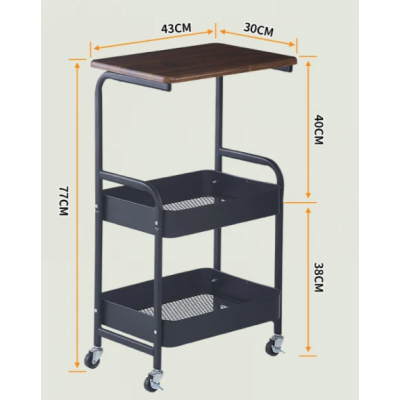 Masuta portabila petru cafea otel carbon 2 polite si cu o masa de lucru NEAGRA