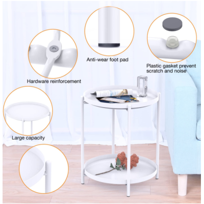 Masuta rotunda pentru cafea din metal 2 nivele 42 x 52 cm ALBA