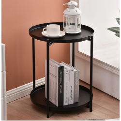 Masuta rotunda pentru cafea din metal 2 nivele 42 x 52 cm NEAGRA