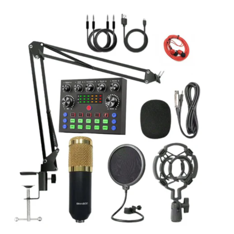 Microfon condensator podcast profesional cu placa de sunet Q SK8