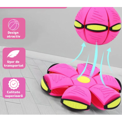 Minge Zburatoare Transformabila in Disc Frisbee 2 moduri de joaca 23 cm ROZ