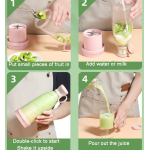 Mini blender portabil smoothie si shake incarcare usb 6 lame otel Inoxidabil 380 ml