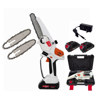 Mini fierastrau Edon MX294 Profesional 2 acumulatori 42 V 8Ah rezervor ulei sistem ungere lant lama 20 cm NEGRU CU PORTOCALIU