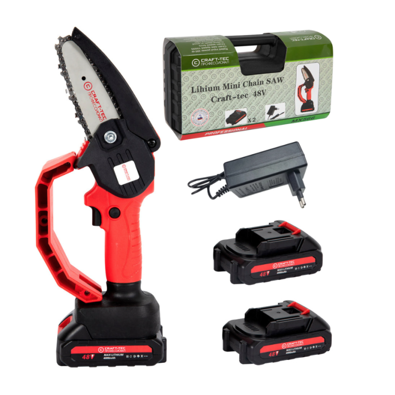 Mini Fierastrau lant 4'' CRAFT TEC 2 acumulatori 48W ROSU MX566