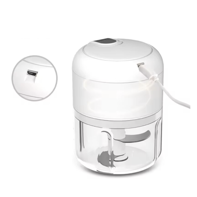Mini tocator electric de bucatarie incarcare USB 250ml cu 3 lame Alb
