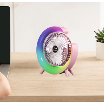 Mini ventilator de birou rotund cu LED RGB 