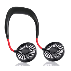 Mini ventilator portabil dublu pentru gat cu acumulator si 3 trepte de viteza ROSU/NEGRU OFF