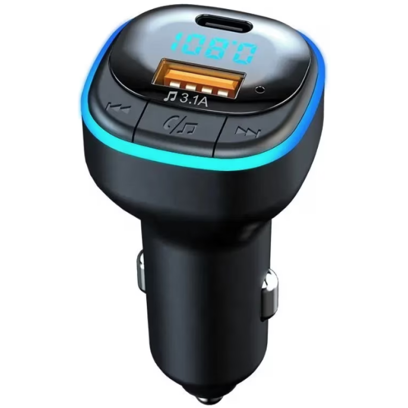 Modulator FM C33 Radio functie Bluetooth Led Multicolor USB A USB C Negru￼