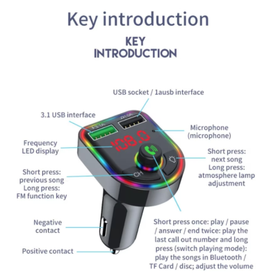Modulator Mp3 Fm Auto F6 functie Bluetooth cu USB