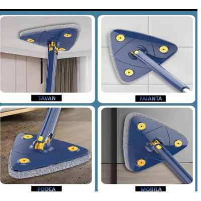 Mop multifunctional pentru suprafete uscate si ude cap triunghiular rotativ