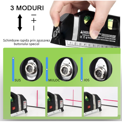 Nivela cu Laser Level Pro3 Multifunctionala cu Boloboc si Ruleta