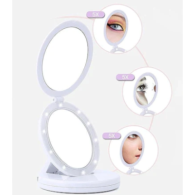 Oglinda cosmetica 2 in 1 Andowl Q MR80 pliabila led efect de lupa reincarcabila