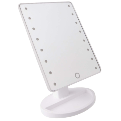 Oglinda pentru machiaj 16 LEDuri ecran tactil cu baza suport bijuterii Usb Alb