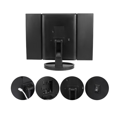 Oglinda Profesionala reglabila pentru machiaj si cosmetica cu 3 oglinzi laterale pliabile Iluminare Led