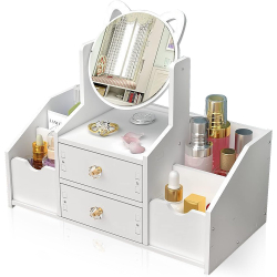 Organizator Alb de Machiaj cu Sertar si Oglinda 