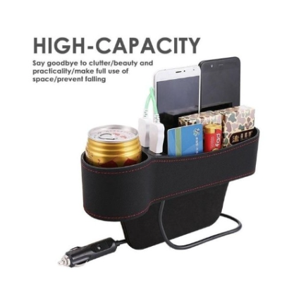 Organizator auto cu 2 porturi USB, suport de pahare
