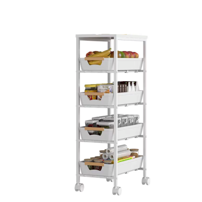 Organizator slim portabil cu 5 nivele 4 rafturi retractabile rotativ 360 1 polita din MDF ALB