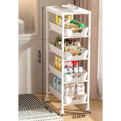 Organizator slim portabil cu 5 nivele 4 rafturi retractabile rotativ 360 1 polita din MDF ALB