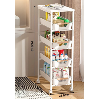 Organizator slim portabil cu 5 nivele 4 rafturi retractabile rotativ 360 1 polita din MDF ALB