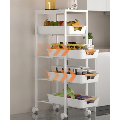 Organizator slim portabil cu 5 nivele 4 rafturi retractabile rotativ 360 1 polita din MDF ALB