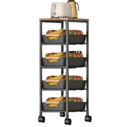 Organizator slim portabil cu 5 nivele 4 rafturi retractabile rotativ 360 1 polita din MDF NEGRU