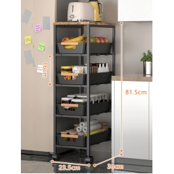 Organizator slim portabil cu 5 nivele 4 rafturi retractabile rotativ 360 1 polita din MDF NEGRU
