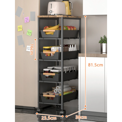 Organizator slim portabil cu 5 nivele 4 rafturi retractabile rotativ 360 1 polita din MDF NEGRU