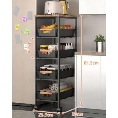 Organizator slim portabil cu 5 nivele 4 rafturi retractabile rotativ 360 NEGRU