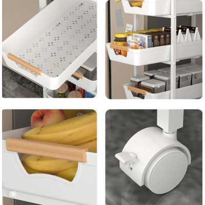 Organizator slim portabil cu 5 nivele 4 rafturi retractabile rotativ 360 NEGRU