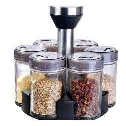 Organizator suport rotund cu 6 recipiente pentru condimente 