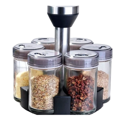 Organizator suport rotund cu 6 recipiente pentru condimente