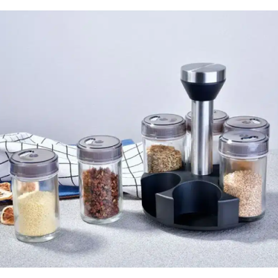 Organizator suport rotund cu 6 recipiente pentru condimente