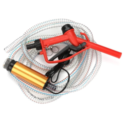 Pachet pompa transfer benzina motorina si alte lichide 12V cu furtun  3 metri si pistol