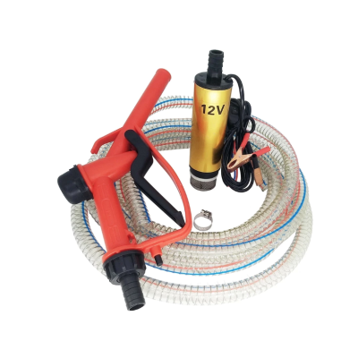 Pachet pompa transfer benzina motorina si alte lichide 12V cu furtun  3 metri si pistol
