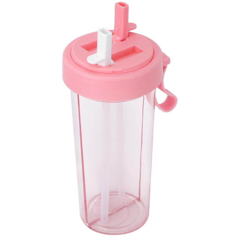 Pahar dublu 600 ml cu 2 paie ROZ