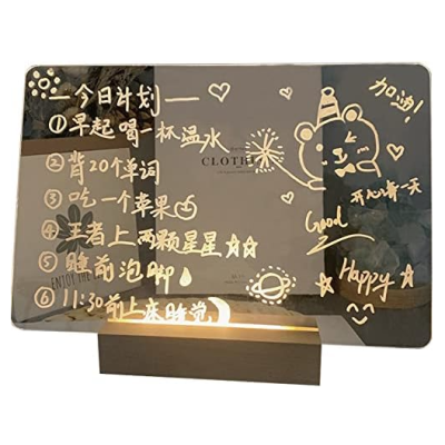 Panou luminos acrilic tip tabla de notite transparenta cu baza din lemn