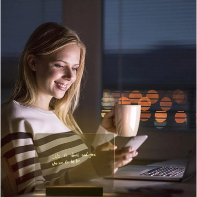 Panou luminos acrilic tip tabla de notite transparenta cu baza din lemn