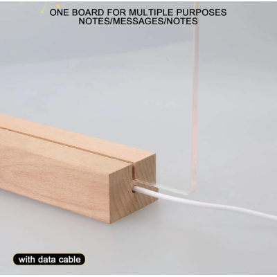 Panou luminos acrilic tip tabla de notite transparenta cu baza din lemn