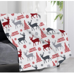 Patura Christmas 150x200cm design fulgi de zapada si brad si reni colorata