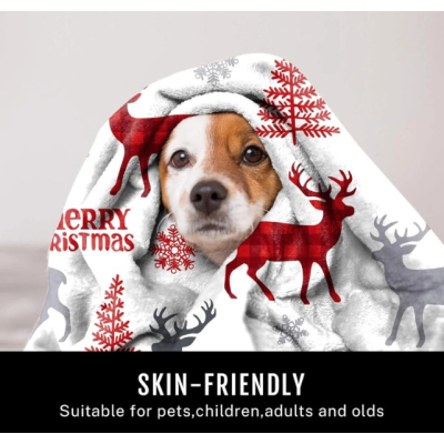 Patura Christmas 150x200cm design fulgi de zapada si brad si reni colorata