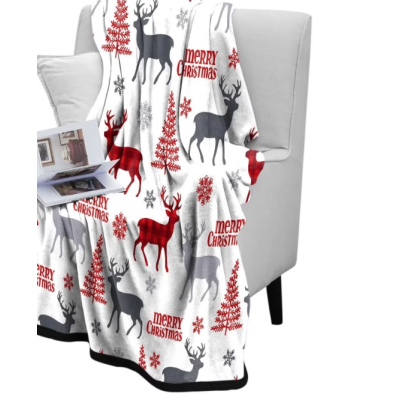 Patura Christmas 150x200cm design fulgi de zapada si brad si reni colorata