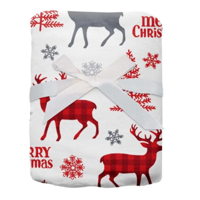 Patura Christmas 150x200cm design fulgi de zapada si brad si reni colorata